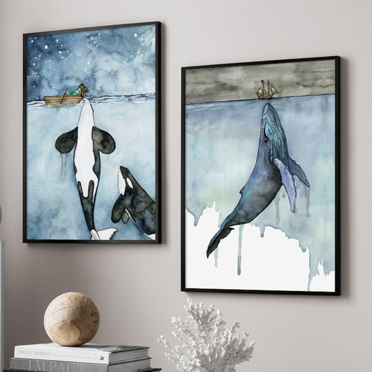 Blue Watercolor Marine Animals Posters