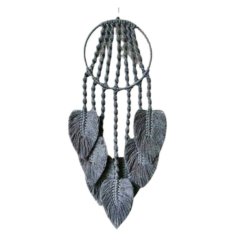 Feather Leaf Macrame Hoop Dream Catcher for Wall