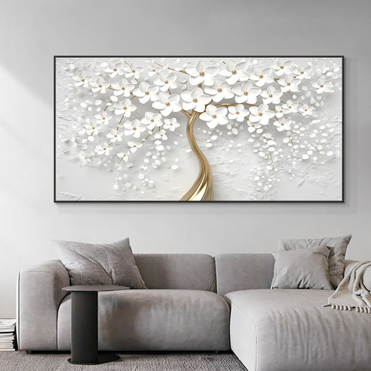 Abstract 3D White Flowers Canvas Painting