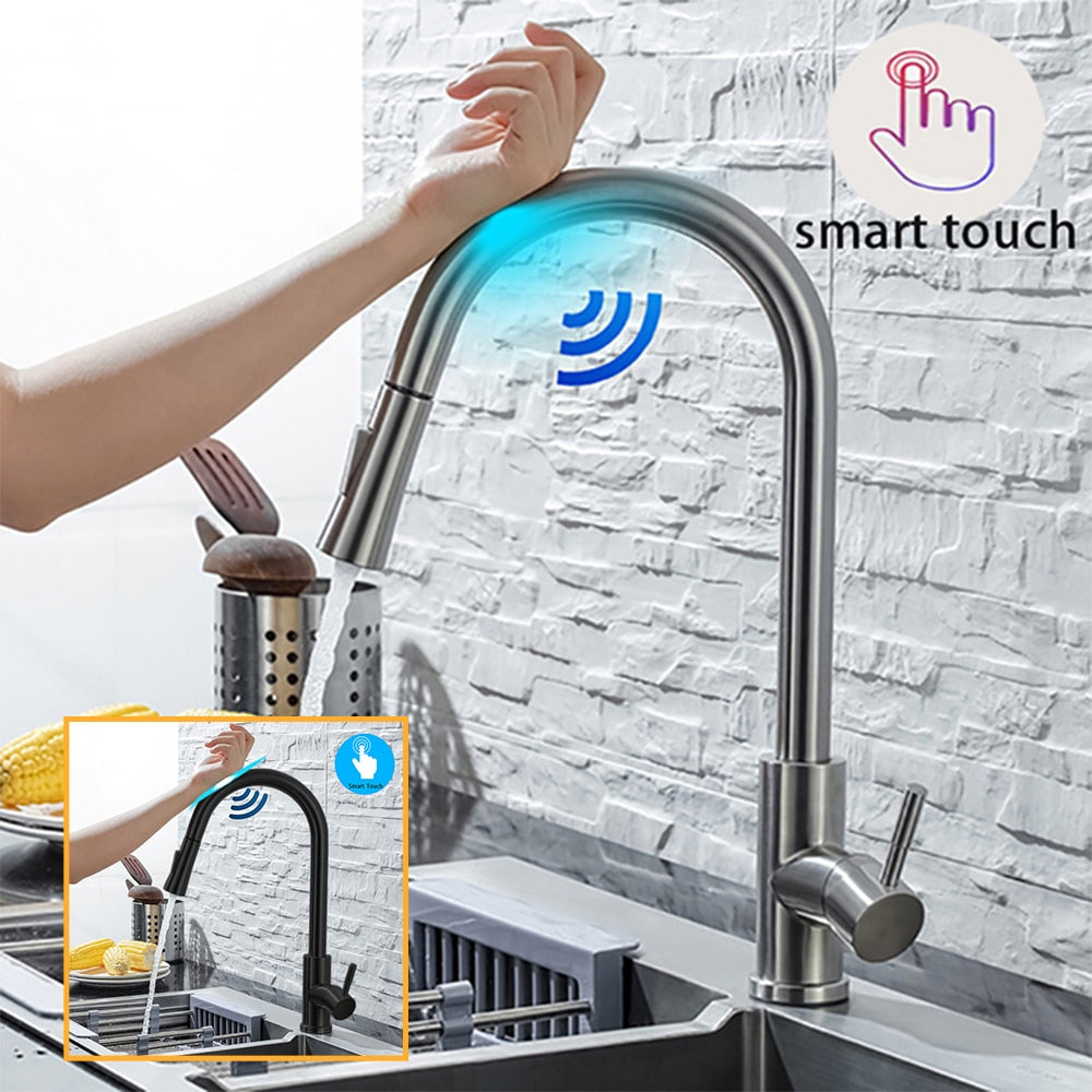 Stainless Steel Black Smart Induction Mixed Tap
