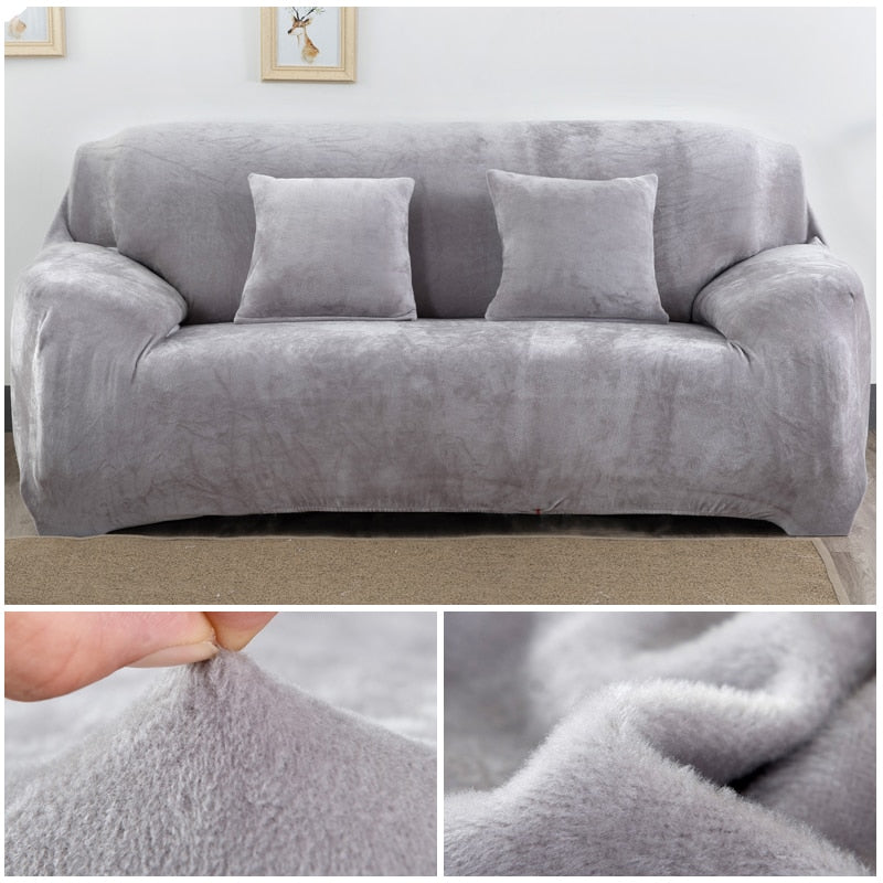 Plush Sofa Cover Stretch Solid Color Thick Slipcover Sofa Covers for Living Room Pets Chair Cover Cushion Cover Sofa Towel 1PC