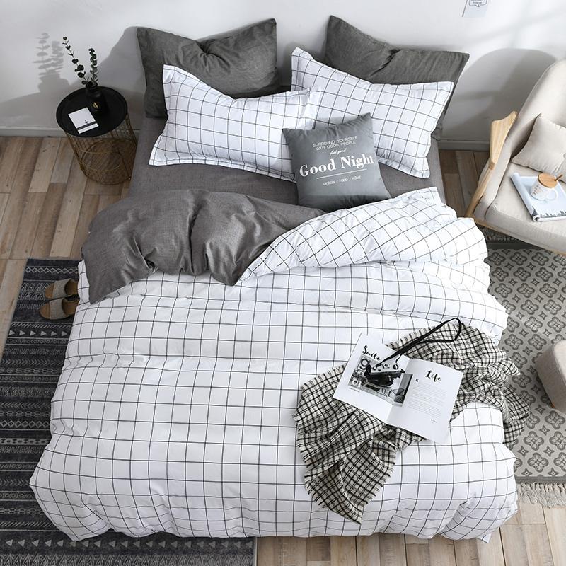 Double Side White Black Geometric Grid Bedding Set Brief Style 3/4PCS Bedspread Bed Linen Euro Home Textiles Printing Bedclothes