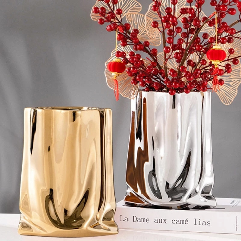 Nordic golden celectroplating ceramic vase