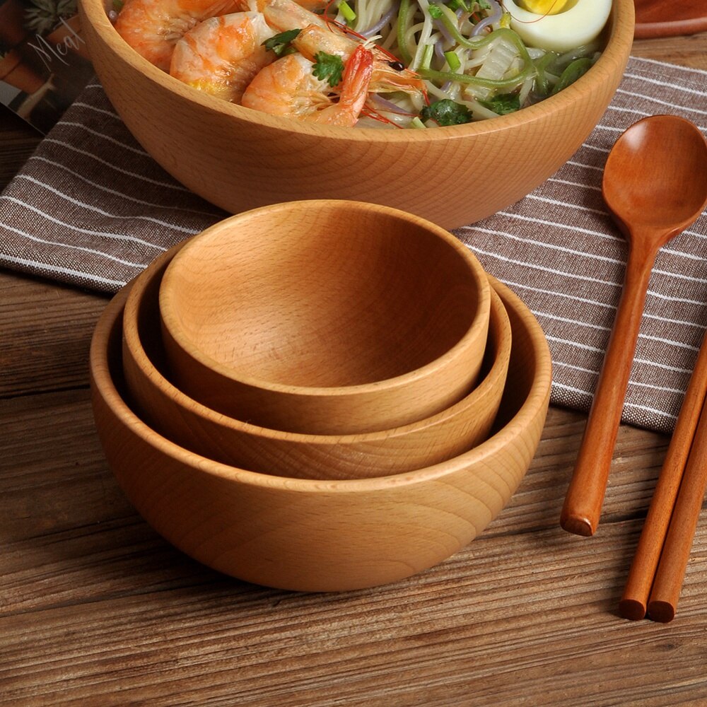 Handcrafted Large Round Wooden Salad Bowl