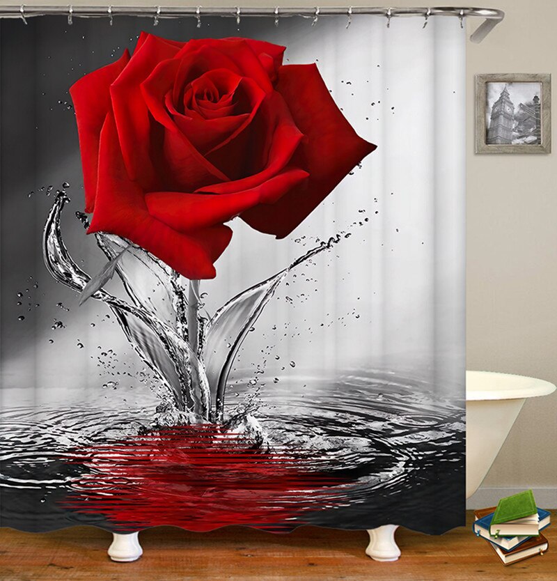 Rose Flower Shower Curtain Set