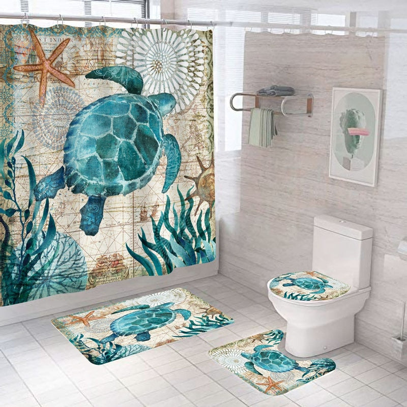 Sea Turtle Print Shower Curtain