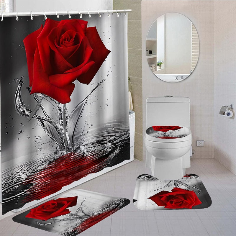 Rose Flower Shower Curtain Set